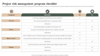 Project Risk Management Program Checklist