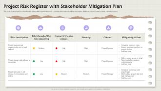 Project Risk Register With Stakeholder Mitigation Plan