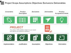 Project scope assumptions objectives exclusions deliverables