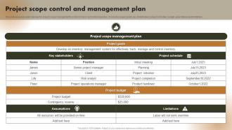 Project Scope Control And Management Plan