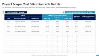 Project Scope Cost Estimation With Details Documenting List Specific Project
