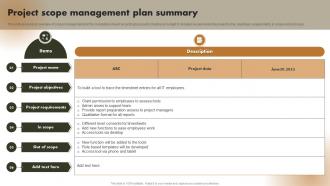 Project Scope Management Plan Summary