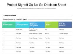 Project signoff go no go decision sheet