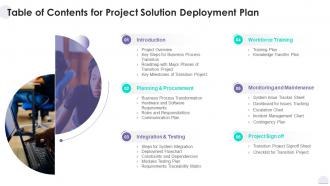 Project Solution Deployment Plan Table Of Contents