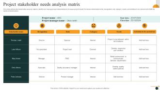Project Stakeholder Needs Analysis Matrix