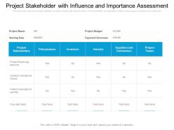 Project stakeholder with influence and importance assessment