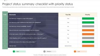 Project Status Summary Checklist With Priority Status