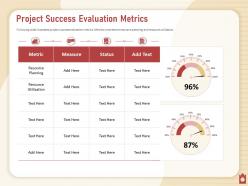 Project success evaluation metrics illustrates utilization powerpoint presentation skills