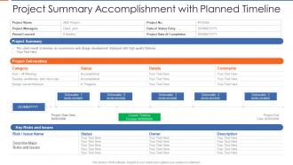 Project summary accomplishment with planned timeline