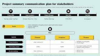 Project Summary Communication Plan For Stakeholders