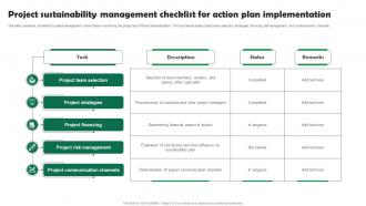 Project Sustainability Management Checklist For Action Plan Implementation