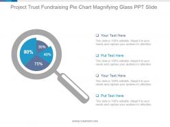 Project trust fundraising pie chart magnifying glass ppt slide