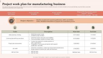 Project Work Plan For Manufacturing Business