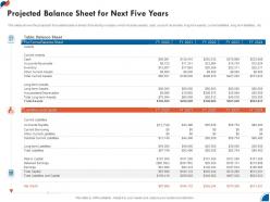 Projected balance sheet for next five years business development strategy for startup ppt graphics