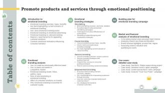 Promote Products And Services Through Emotional Positioning Table Of Contents