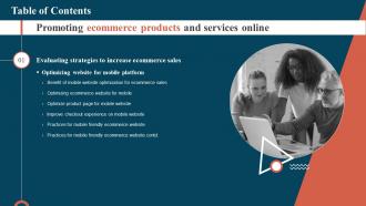 Promoting Ecommerce Products And Services Online Tables Of Contents