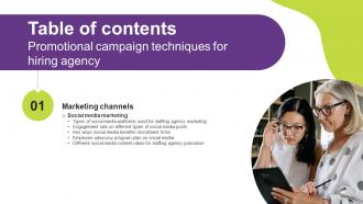 Promotional Campaign Techniques For Hiring Agency Table Of Contents Strategy SS V