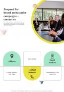 Proposal For Brand Ambassador Campaigns Contact Us One Pager Sample Example Document