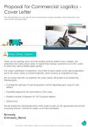 Proposal For Commercial Logistics Cover Letter One Pager Sample Example Document