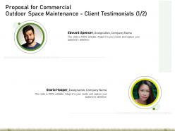 Proposal for commercial outdoor space maintenance client testimonials communication ppt icon
