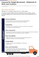 Proposal For Freight Movement Statement Of Work And Contract One Pager Sample Example Document