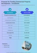 Proposal For Funding Commercial Property Development Investment One Pager Sample Example Document