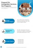 Proposal For Immigration Services Our Programs One Pager Sample Example Document