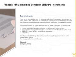 Proposal for maintaining company software cover letter ppt powerpoint display