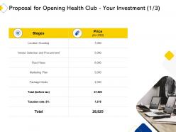 Proposal for opening health club your investment l2234 ppt powerpoint images