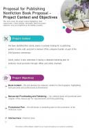 Proposal For Publishing Nonfiction Project Context And Objectives One Pager Sample Example Document