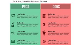 Pros and cons for business process flat powerpoint design