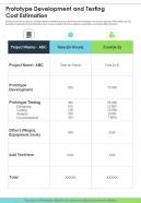 Prototype Development And Testing Cost Estimation One Pager Sample Example Document