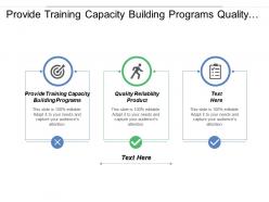 Provide training capacity building programs quality reliability products