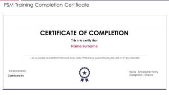 PSM Certification Training IT PSM Training Completion Certificate