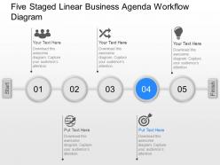 Pt five staged linear business agenda workflow diagram powerpoint template