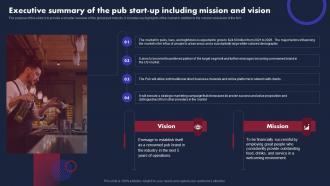 Pub Business Plan Executive Summary Of The Pub Start Up Including Mission And Vision BP SS