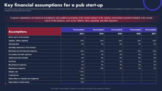 Pub Business Plan Key Financial Assumptions For A Pub Start Up BP SS