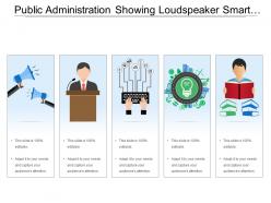 Public Administration Showing Loudspeaker Smart City And Boy Reading