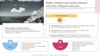 Public Relations And Media Outreach Overview Efficient Tour Operator Advertising Plan Strategy SS V