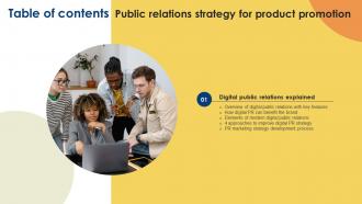 Public Relations Strategy For Product Promotion Table Of Contents MKT SS V