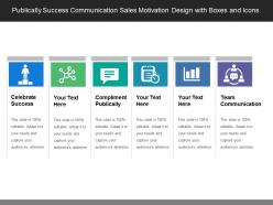 Publically success communication sales motivation design with boxes and icons
