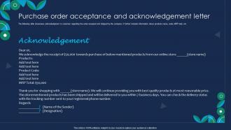 Purchase Order Acceptance And Acknowledgement Letter
