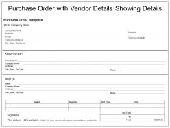 Purchase order with vendor details showing details
