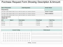 Purchase request form showing description and amount