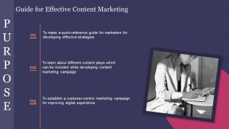 Purpose Guide For Effective Content Marketing Ppt Slides Background Image
