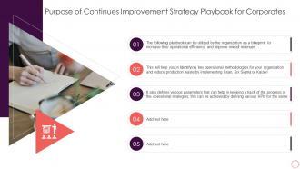 Purpose Of Continues Improvement Strategy Playbook For Corporates