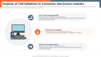 Purpose Of Csr Initiatives In Consumer Electronics Global Consumer Electronics Outlook IR SS