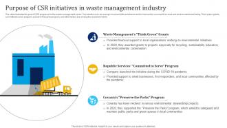 Purpose Of Csr Initiatives In Waste Management Industry Waste Management Industry IR SS