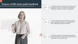 Purpose Of HR Talent Guide Handbook For Organization Ppt Slides Background Images