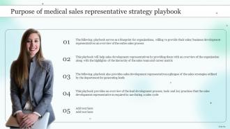 Purpose Of Medical Sales Representative Strategy Playbook Ppt Slides Tips